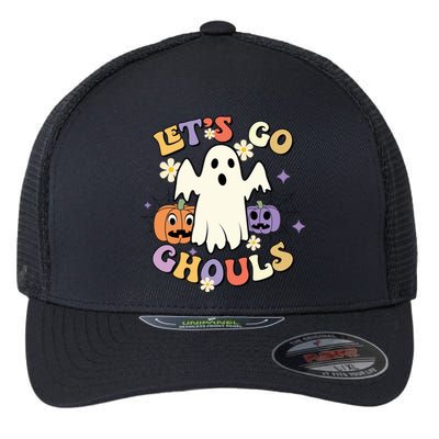 Lets Go Ghouls Halloween Groovy Style Ghost Pumpkin Gift Flexfit Unipanel Trucker Cap