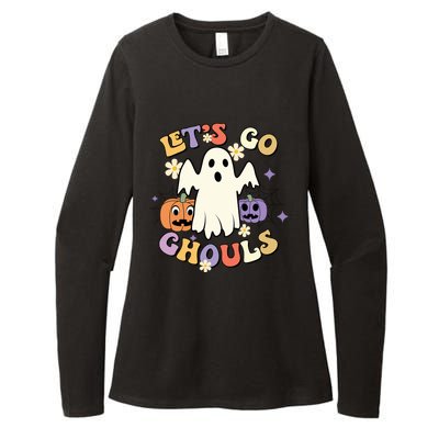 Lets Go Ghouls Halloween Groovy Style Ghost Pumpkin Gift Womens CVC Long Sleeve Shirt