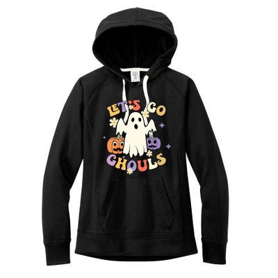 Lets Go Ghouls Halloween Groovy Style Ghost Pumpkin Gift Women's Fleece Hoodie