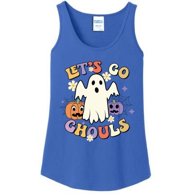 Lets Go Ghouls Halloween Groovy Style Ghost Pumpkin Gift Ladies Essential Tank