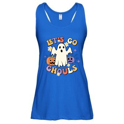 Lets Go Ghouls Halloween Groovy Style Ghost Pumpkin Gift Ladies Essential Flowy Tank