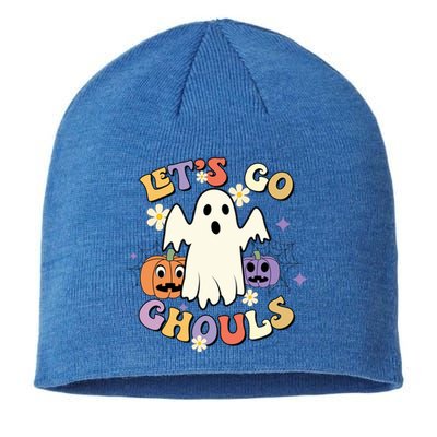 Lets Go Ghouls Halloween Groovy Style Ghost Pumpkin Gift Sustainable Beanie