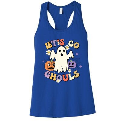 Lets Go Ghouls Halloween Groovy Style Ghost Pumpkin Gift Women's Racerback Tank