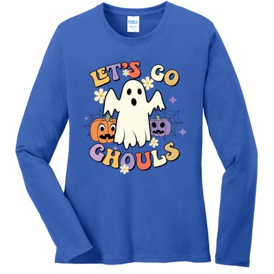 Lets Go Ghouls Halloween Groovy Style Ghost Pumpkin Gift Ladies Long Sleeve Shirt