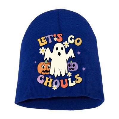 Lets Go Ghouls Halloween Groovy Style Ghost Pumpkin Gift Short Acrylic Beanie