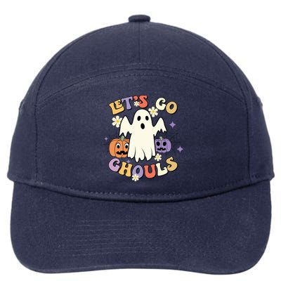 Lets Go Ghouls Halloween Groovy Style Ghost Pumpkin Gift 7-Panel Snapback Hat