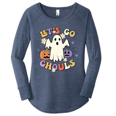 Lets Go Ghouls Halloween Groovy Style Ghost Pumpkin Gift Women's Perfect Tri Tunic Long Sleeve Shirt