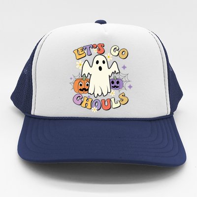 Lets Go Ghouls Halloween Groovy Style Ghost Pumpkin Gift Trucker Hat