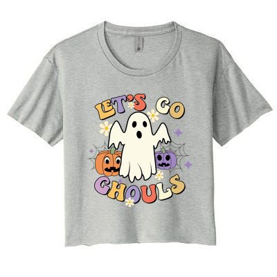 Lets Go Ghouls Halloween Groovy Style Ghost Pumpkin Gift Women's Crop Top Tee