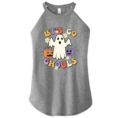 Lets Go Ghouls Halloween Groovy Style Ghost Pumpkin Gift Women's Perfect Tri Rocker Tank