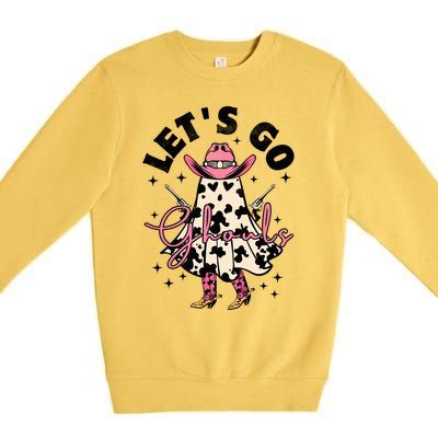 Lets Go Ghouls Halloween Spooky Cow Retro Ghost Gift Premium Crewneck Sweatshirt