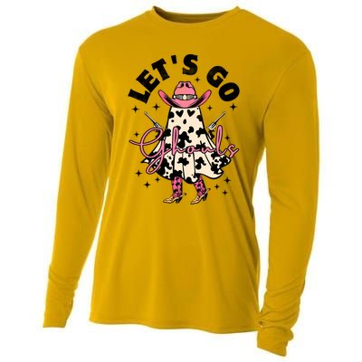 Lets Go Ghouls Halloween Spooky Cow Retro Ghost Gift Cooling Performance Long Sleeve Crew