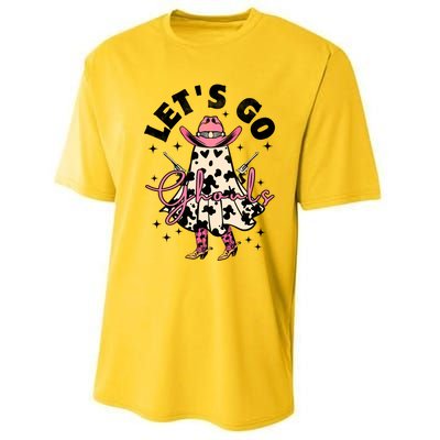 Lets Go Ghouls Halloween Spooky Cow Retro Ghost Gift Performance Sprint T-Shirt