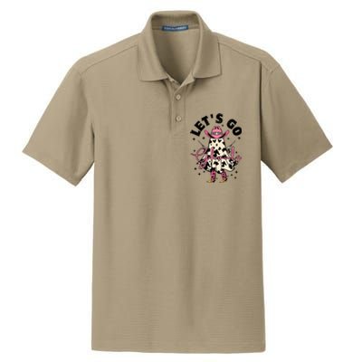 Lets Go Ghouls Halloween Spooky Cow Retro Ghost Gift Dry Zone Grid Polo