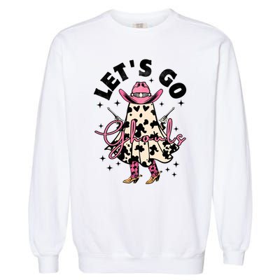 Lets Go Ghouls Halloween Spooky Cow Retro Ghost Gift Garment-Dyed Sweatshirt