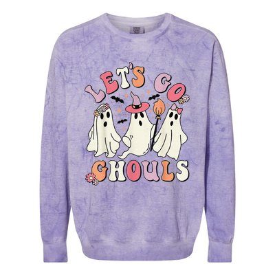 Lets Go Ghouls Halloween Ghost Outfit Costume Retro Groovy Colorblast Crewneck Sweatshirt