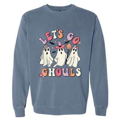 Lets Go Ghouls Halloween Ghost Outfit Costume Retro Groovy Garment-Dyed Sweatshirt