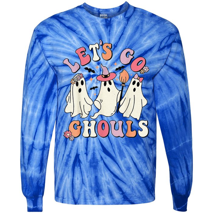 Lets Go Ghouls Halloween Ghost Outfit Costume Retro Groovy Tie-Dye Long Sleeve Shirt