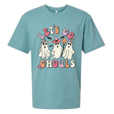 Lets Go Ghouls Halloween Ghost Outfit Costume Retro Groovy Sueded Cloud Jersey T-Shirt