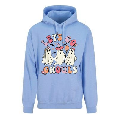 Lets Go Ghouls Halloween Ghost Outfit Costume Retro Groovy Unisex Surf Hoodie