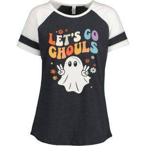 Lets Go Ghouls Halloween Ghost Retro Costume Cute Gift Enza Ladies Jersey Colorblock Tee