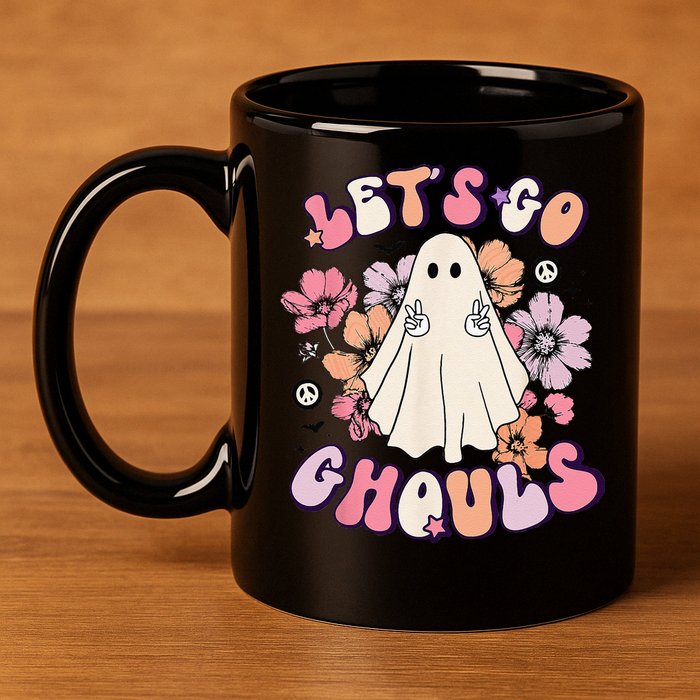 Lets Go Ghouls Retro Halloween Bachelorette Bridal Party 11oz C Handle Ceramic Mug