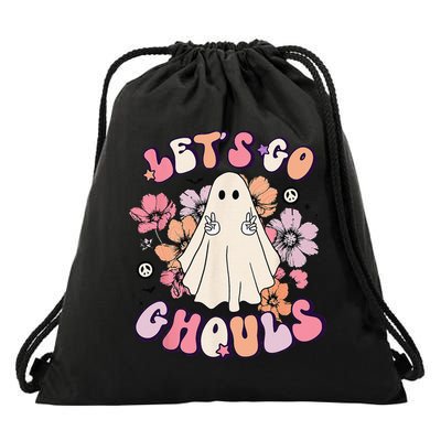 Lets Go Ghouls Retro Halloween Bachelorette Bridal Party Drawstring Bag