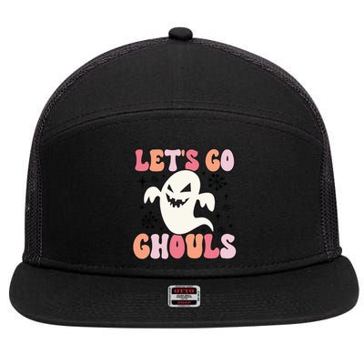 Lets Go Ghouls Retro Halloween Ghost Gift 7 Panel Mesh Trucker Snapback Hat