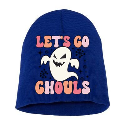 Lets Go Ghouls Retro Halloween Ghost Gift Short Acrylic Beanie