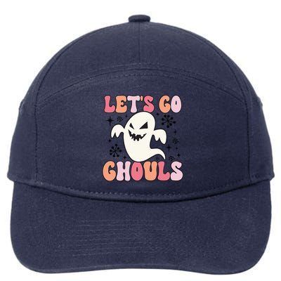 Lets Go Ghouls Retro Halloween Ghost Gift 7-Panel Snapback Hat