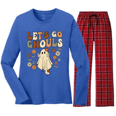 Lets Go Ghouls Gift Lets Go Ghouls Funny Halloween Funny Gift Women's Long Sleeve Flannel Pajama Set 