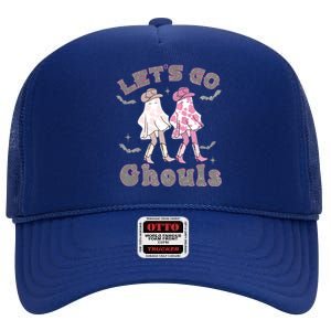 Lets Go Ghouls Witch Ghost Halloween Spooky Season Cow Gift High Crown Mesh Back Trucker Hat