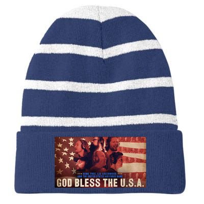 Lee Greenwood God Bless The USA Striped Beanie with Solid Band