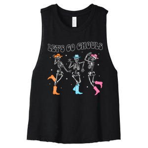 LetS Go Ghouls Dancing Skeleton Cowboy Western Halloween Women's Racerback Cropped Tank