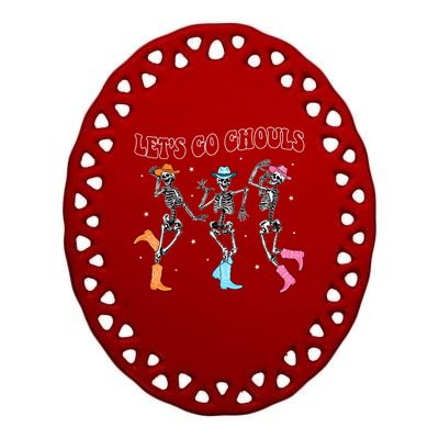 LetS Go Ghouls Dancing Skeleton Cowboy Western Halloween Ceramic Oval Ornament