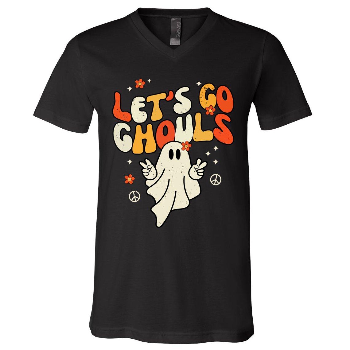 Lets Go Ghouls Ghost Retro Halloween Costume V-Neck T-Shirt