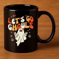 Lets Go Ghouls Ghost Retro Halloween Costume 11oz C Handle Ceramic Mug
