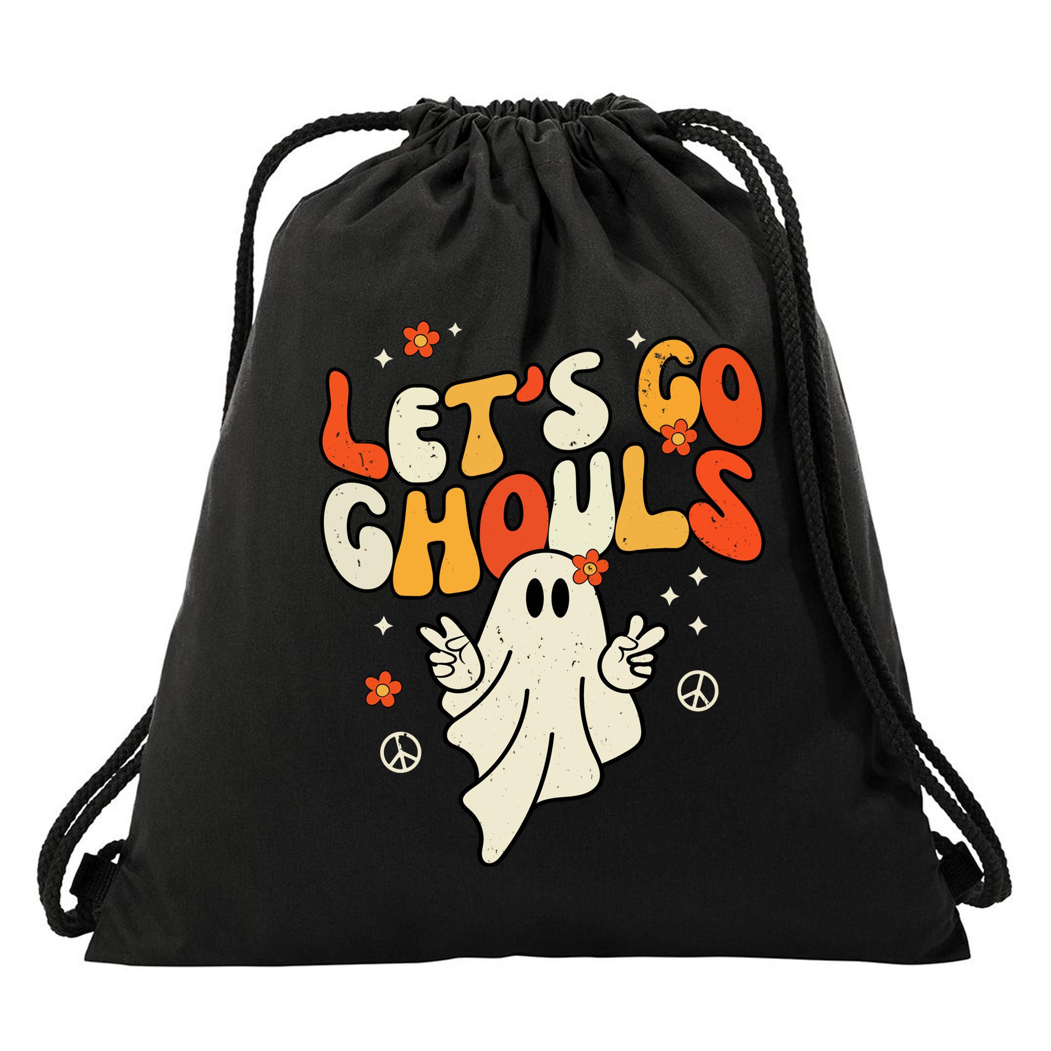 Lets Go Ghouls Ghost Retro Halloween Costume Drawstring Bag