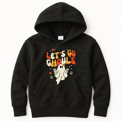 Lets Go Ghouls Ghost Retro Halloween Costume Kids Hoodie