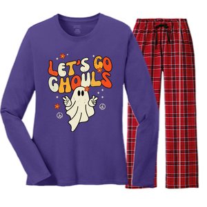 Lets Go Ghouls Ghost Retro Halloween Costume Women's Long Sleeve Flannel Pajama Set 