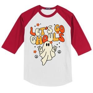 Lets Go Ghouls Ghost Retro Halloween Costume Kids Colorblock Raglan Jersey