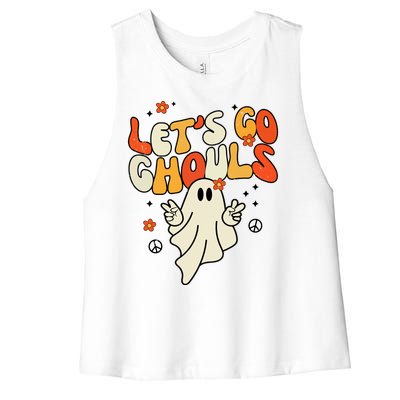 Lets Go Ghouls Ghost Retro Halloween Costume Women's Racerback Cropped Tank