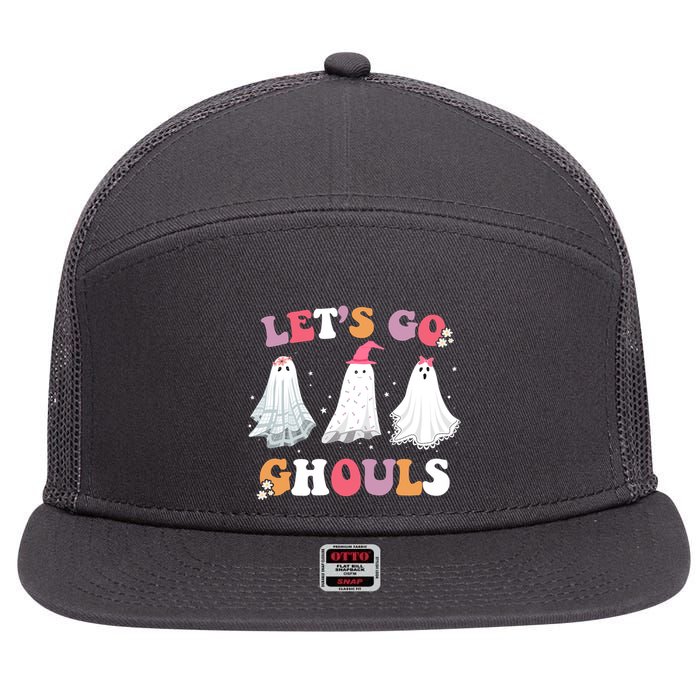 Lets Go Ghouls Cute Halloween Girl Squad 7 Panel Mesh Trucker Snapback Hat