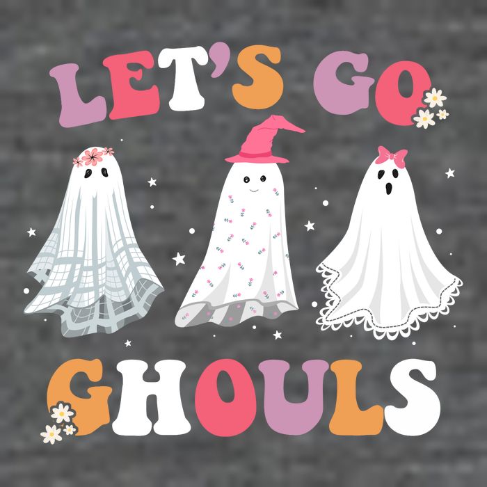 Lets Go Ghouls Cute Halloween Girl Squad 7 Panel Mesh Trucker Snapback Hat