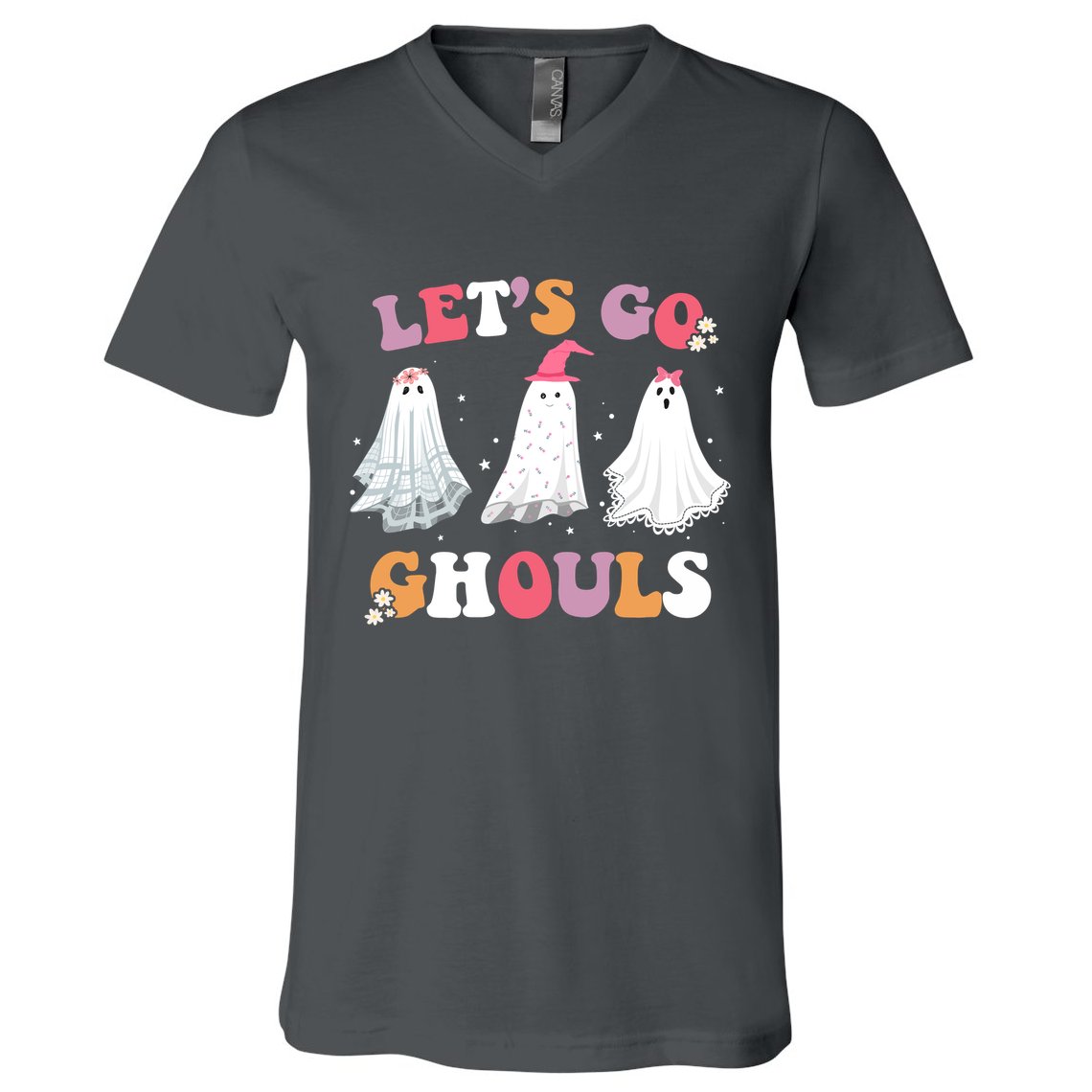 Lets Go Ghouls Cute Halloween Girl Squad V-Neck T-Shirt