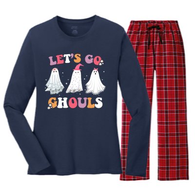 Lets Go Ghouls Cute Halloween Girl Squad Women's Long Sleeve Flannel Pajama Set 