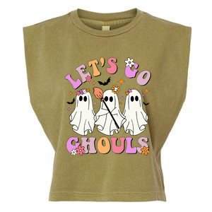 Lets Go Ghouls Halloween Ghost Outfit Costume Retro Groovy Garment-Dyed Women's Muscle Tee