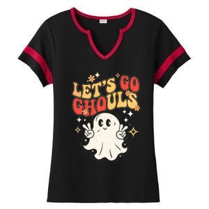 LetS Go Ghouls Ghost Halloween Costume Retro Spooky Gift Ladies Halftime Notch Neck Tee