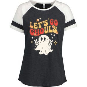 LetS Go Ghouls Ghost Halloween Costume Retro Spooky Gift Enza Ladies Jersey Colorblock Tee