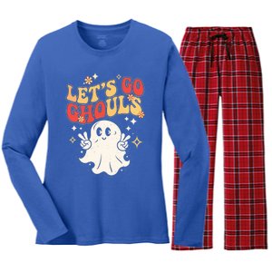 LetS Go Ghouls Ghost Halloween Costume Retro Spooky Gift Women's Long Sleeve Flannel Pajama Set 